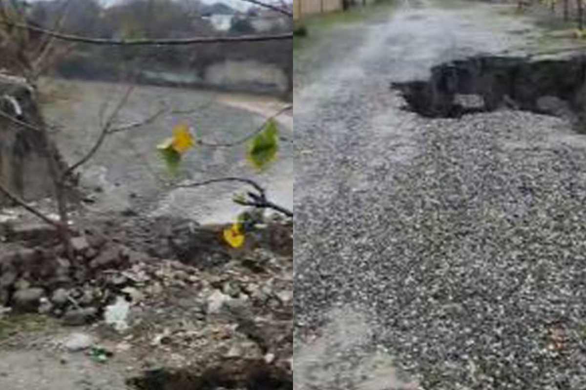 Xaçmazda yol çöküb: Evlərə təhlükə yaranıb - FOTO/VİDEO