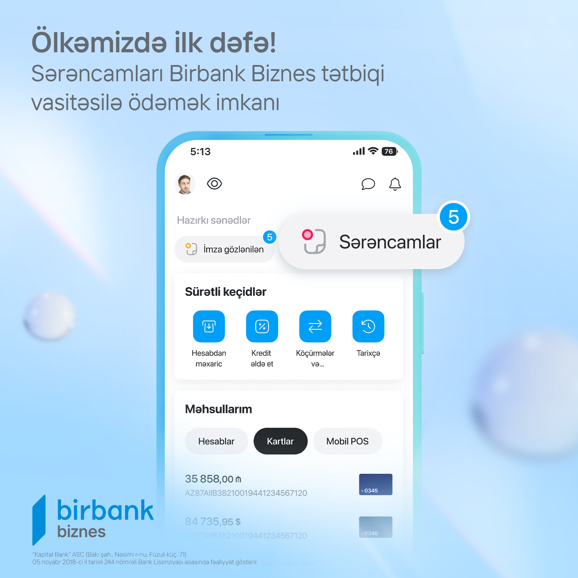 Birbank Biznes-lə sərəncam ödənişləri daha asan və rahatdır