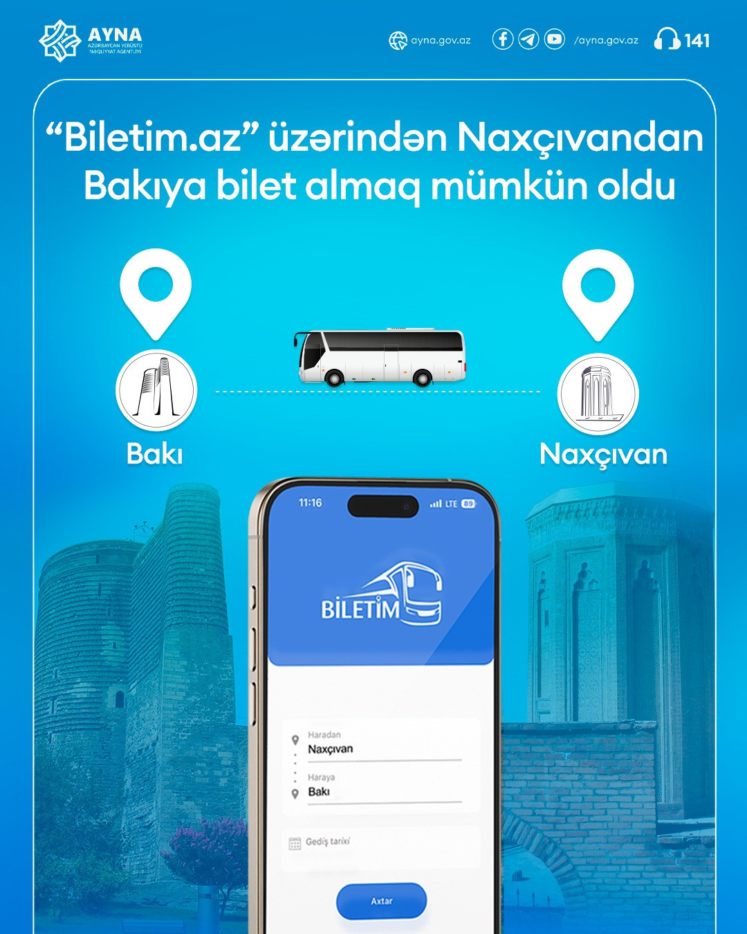Naxçıvan-Bakı reysləri “biletim.az” portalına əlavə edilib